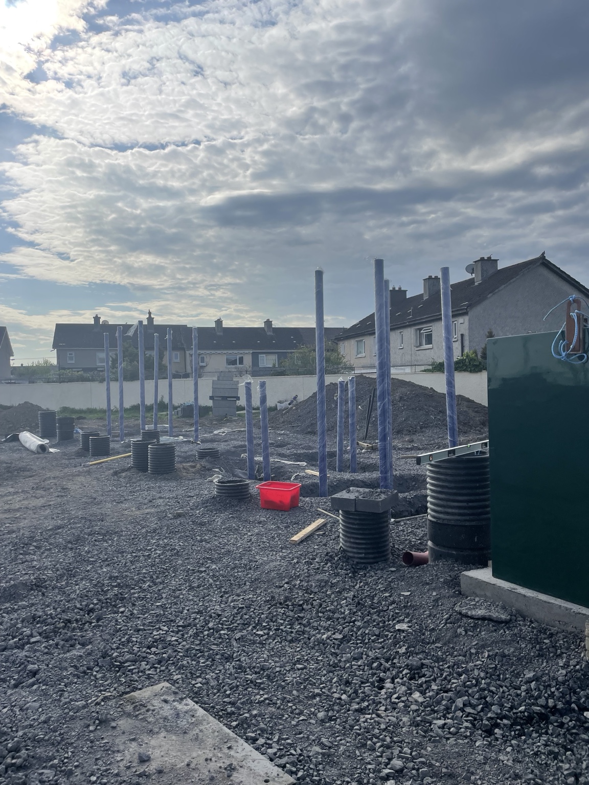 Calisthenics equipment posts positioned during the CityWise installation